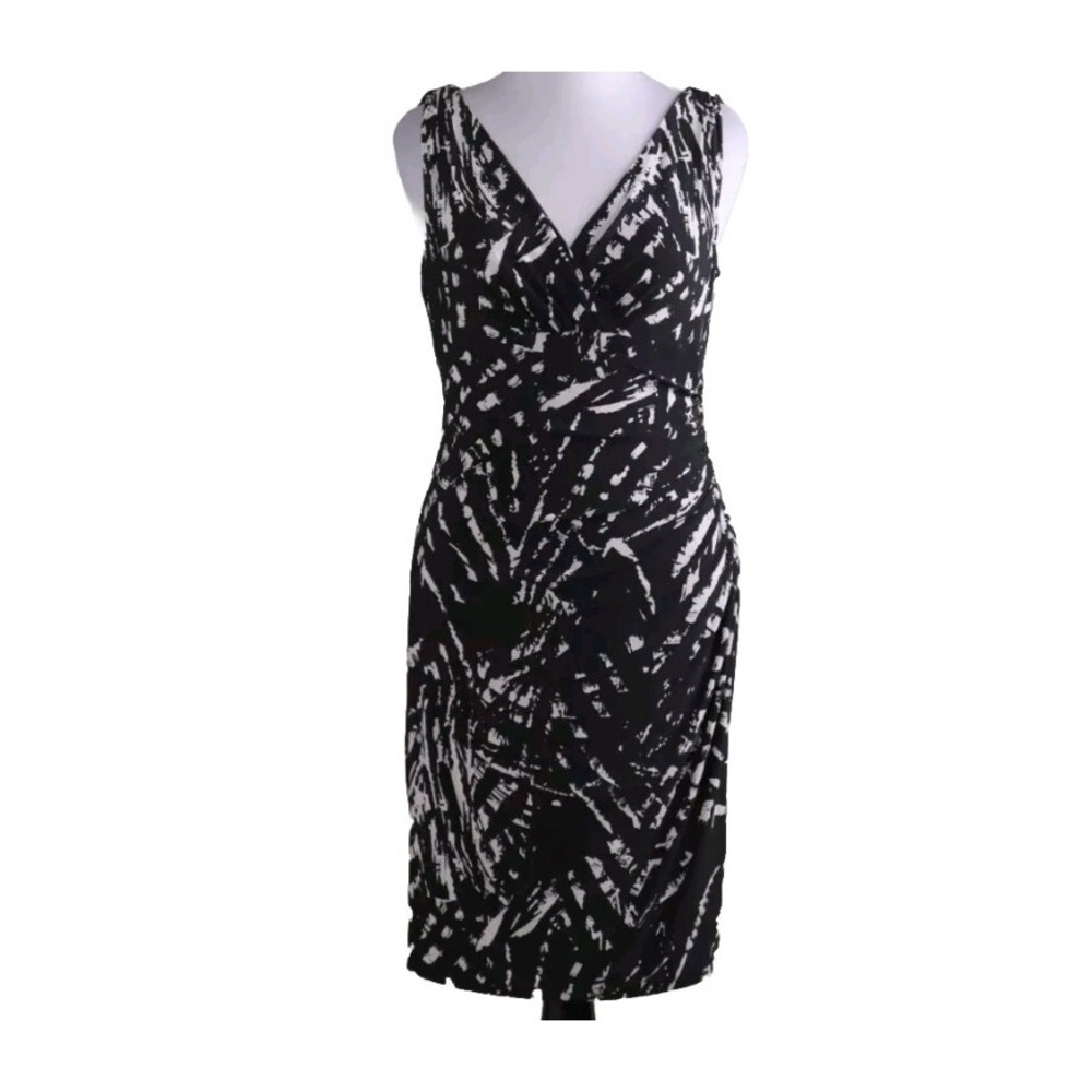 Lauren Ralph Lauren Shirred Stretch‎ Dress Womens Sz 12 Black & White Sleeveless